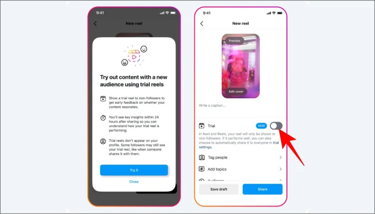 Share Reels videos in Trial Reels mode